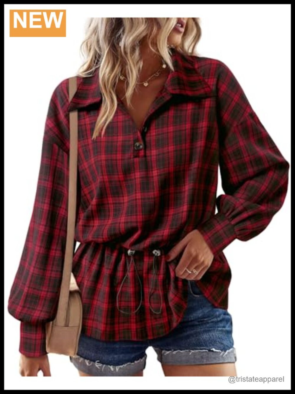 Women's Plaid Button Down Shirt Long Sleeve Point Collar Blouse